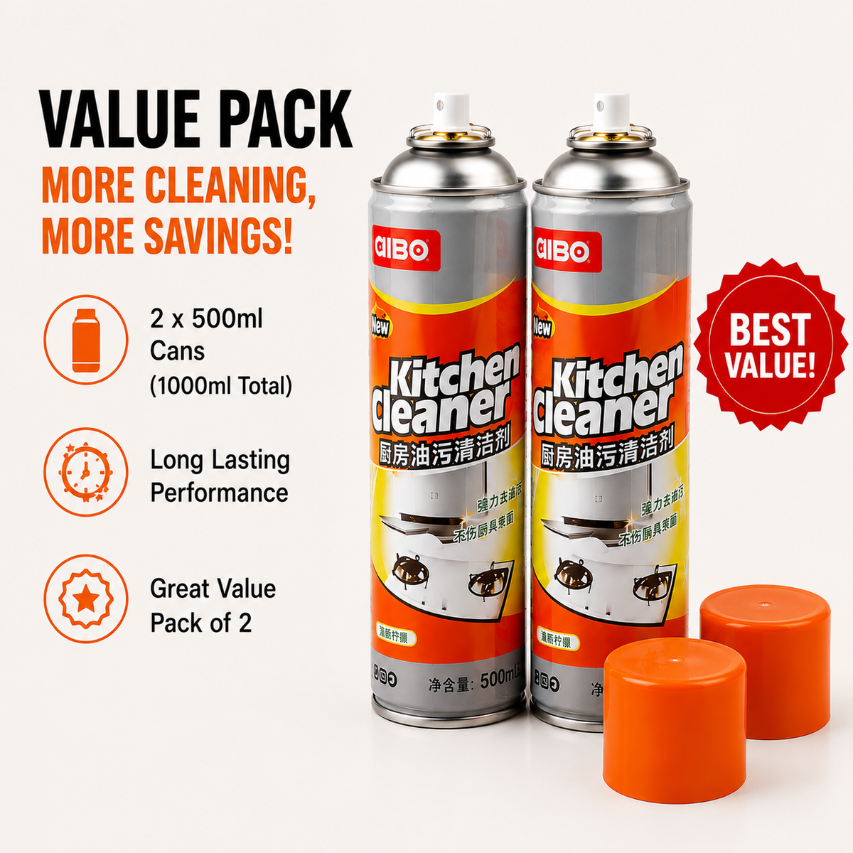 Kitchen Oil & Grease Stain Remover Spray – 500ml Chimney & Bubble Cleaner, All-Purpose Foam Degreaser (Pack of 2)