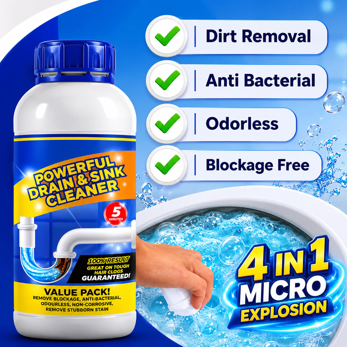 POWERFUL DRAIN & SINK CLEANER POWDER (PACK OF 4)
