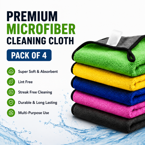 Multipurpose Absorbent Microfiber Cleaning Cloth – Super Soft, Lint-Free, and Quick-Drying (Pack of 4)