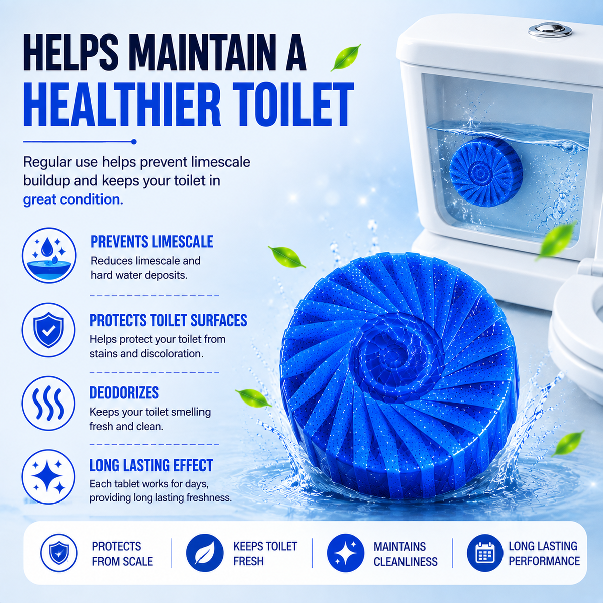 Toilet Deodorizer Bathroom Cleaner Tablet (30 PCS)