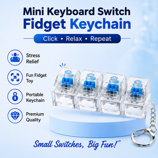 Mechanical Keyboard Switch Fidget Toy with Keychain - 4 Key Clicker Keycap Pad