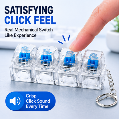Mechanical Keyboard Switch Fidget Toy with Keychain - 4 Key Clicker Keycap Pad