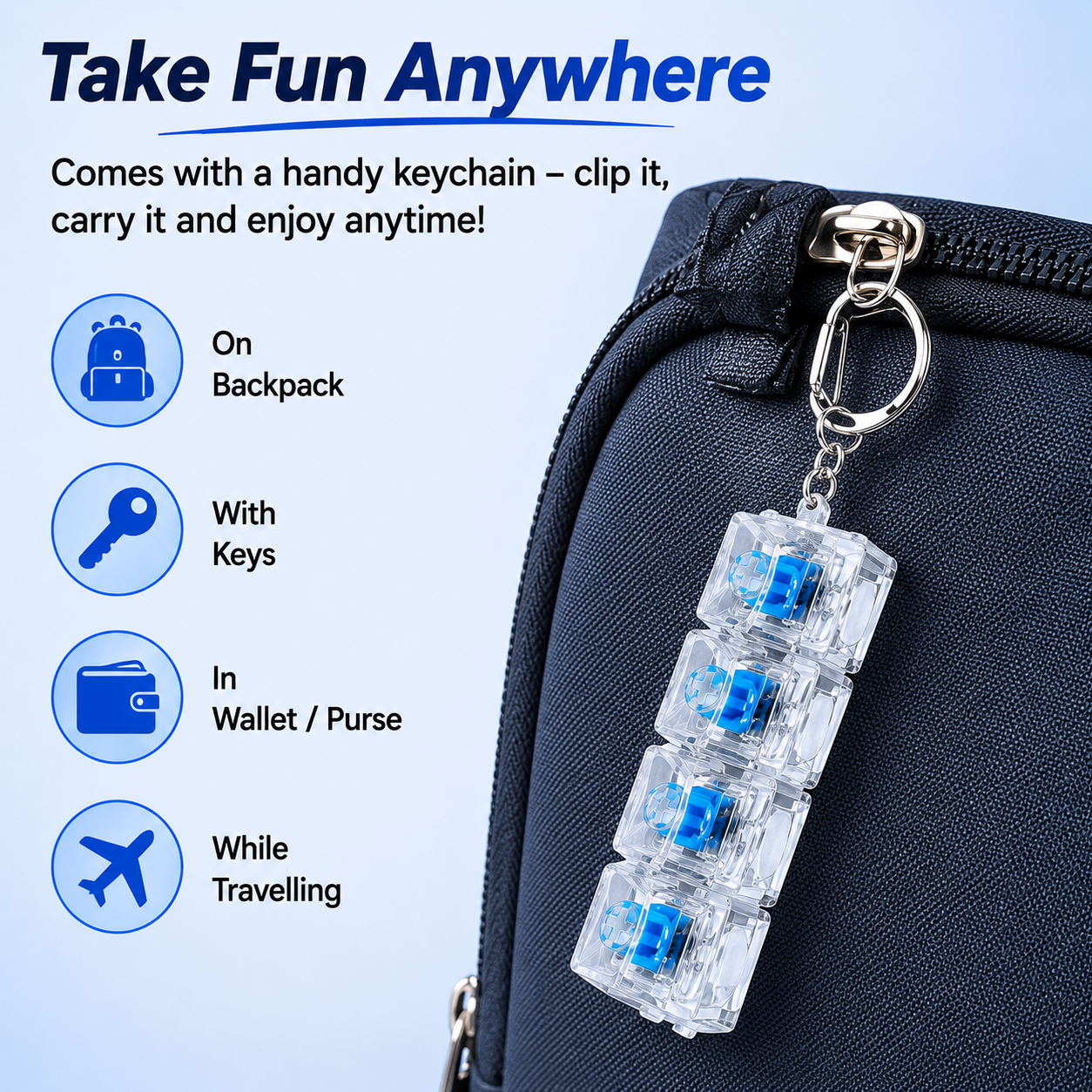 Mechanical Keyboard Switch Fidget Toy with Keychain - 4 Key Clicker Keycap Pad