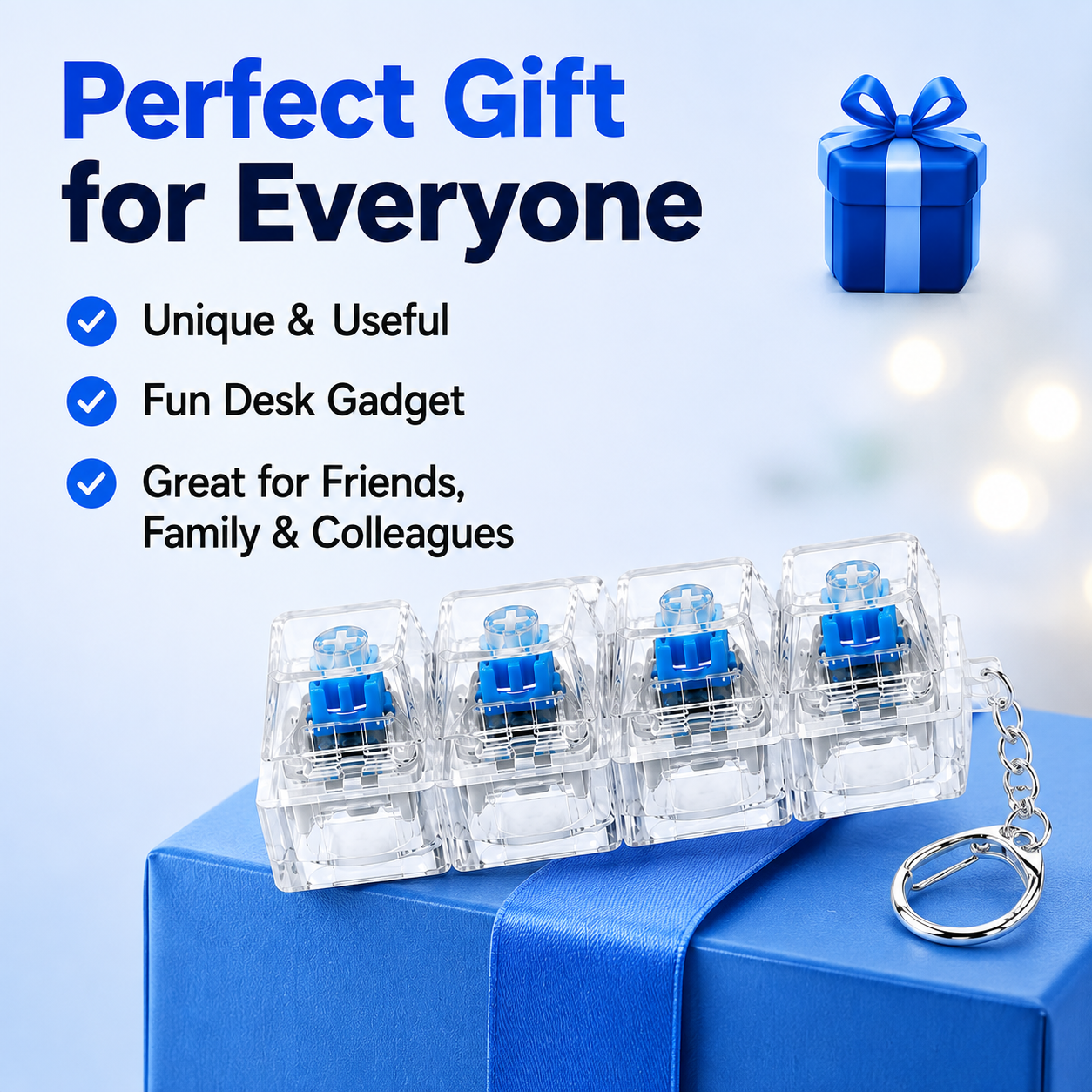 Mechanical Keyboard Switch Fidget Toy with Keychain - 4 Key Clicker Keycap Pad