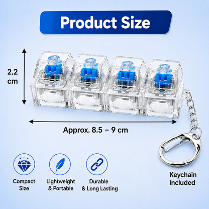 Mechanical Keyboard Switch Fidget Toy with Keychain - 4 Key Clicker Keycap Pad