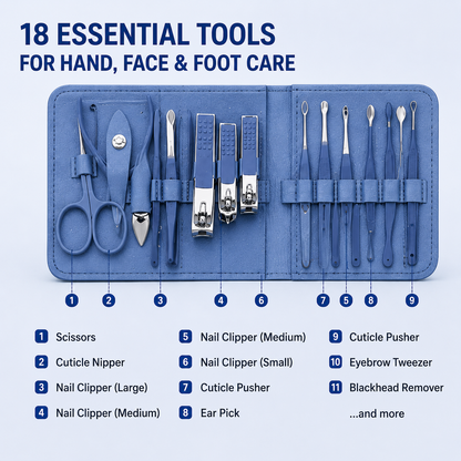 Nail Clipper Set, Pedicure Tools for Men & Women (150 ml, Set of 18)