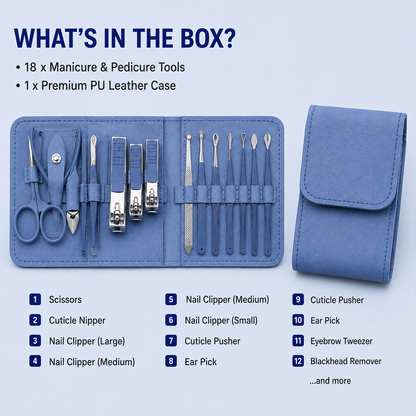Nail Clipper Set, Pedicure Tools for Men & Women (150 ml, Set of 18)