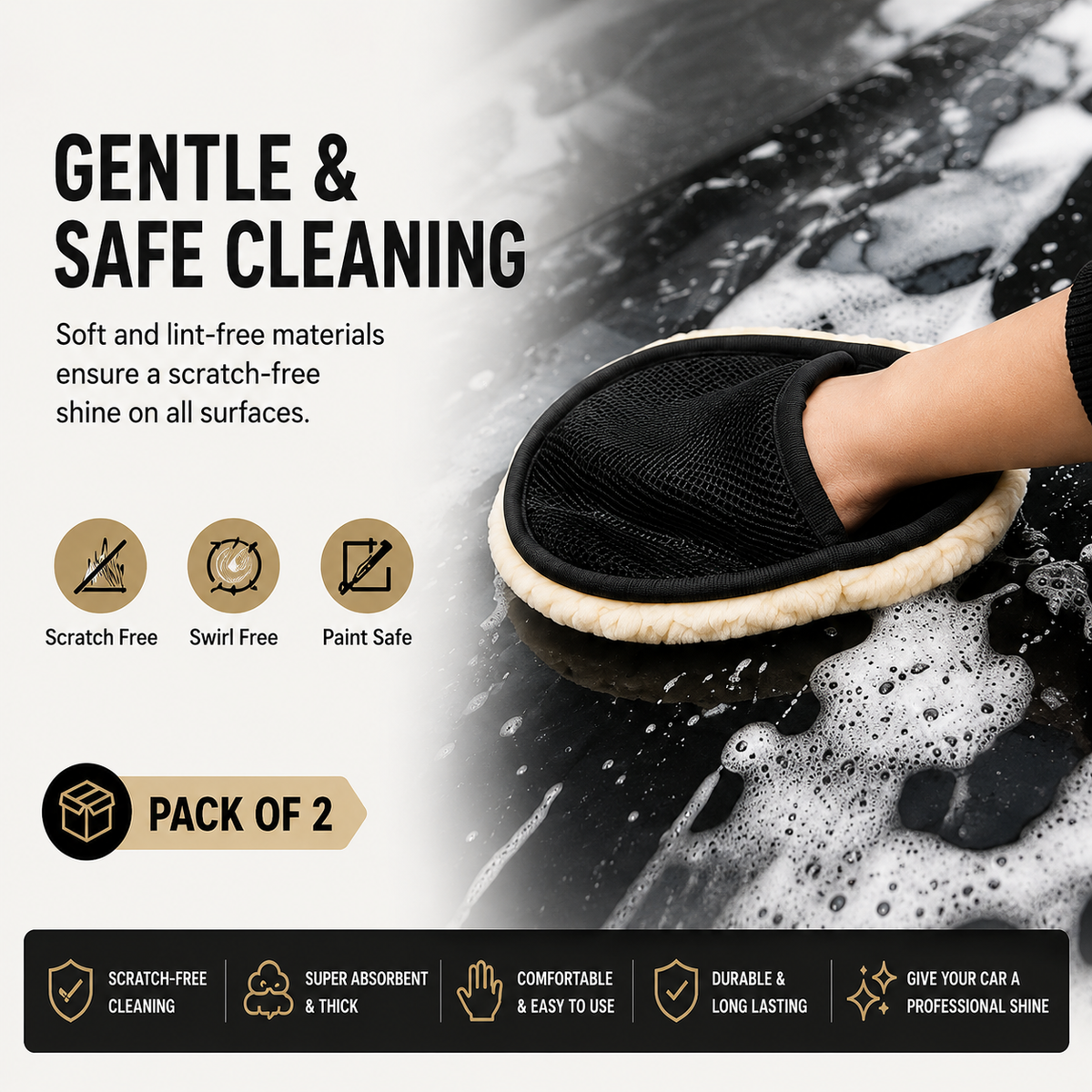 Bear Paw Plush Cleaning Gloves – Soft Microfiber Wash Mitt for Car, Home & Glass Cleaning (Pack of 2)